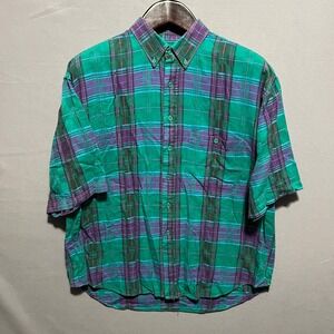 Lobo by Pendleton Mens XL Short Sleeve‎ Plaid Button Down Shirt Green Purple USA